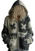 Autumn/Winter Loose V-neck Drop Shoulder Women's Thick Knit Hoodie with Faux Fur