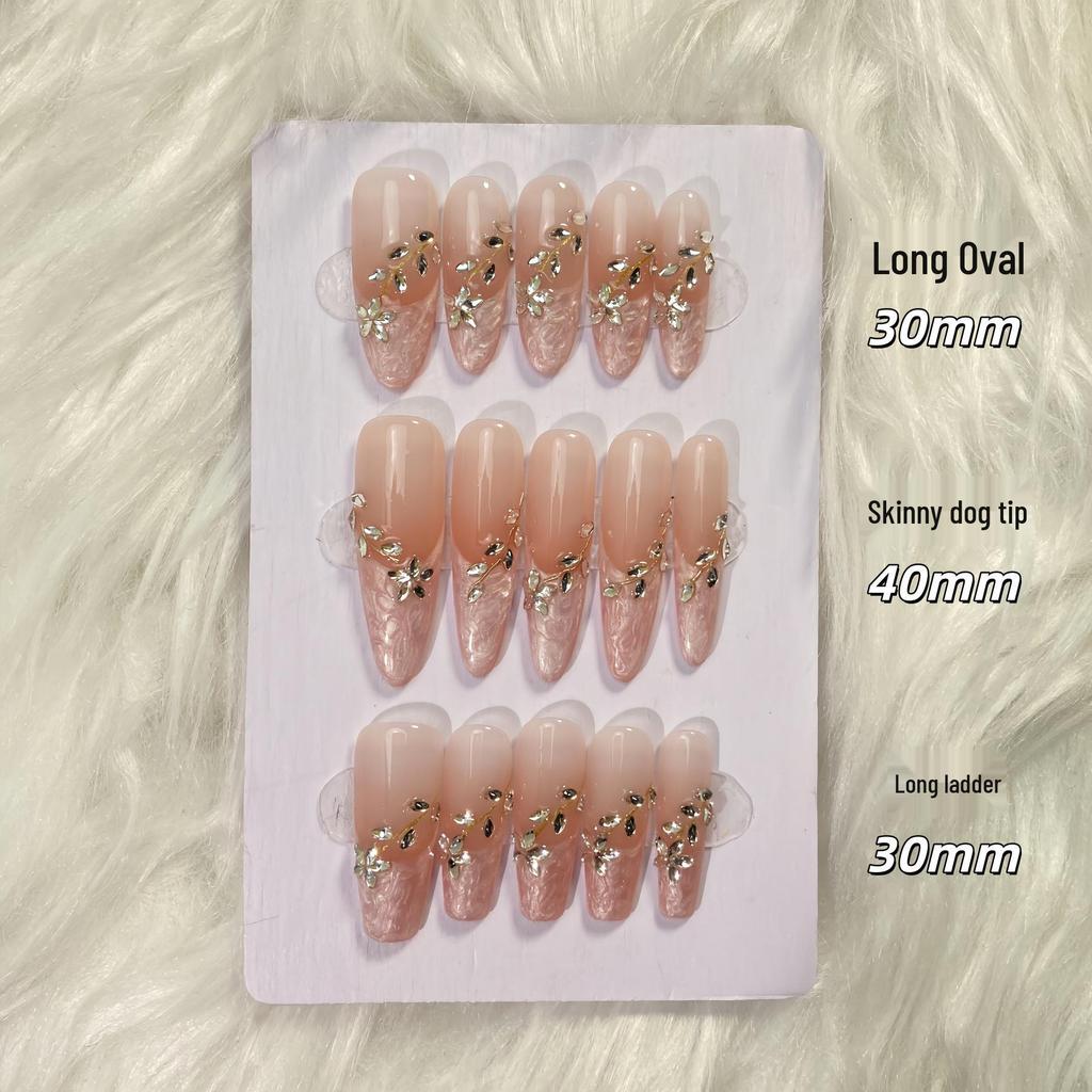 Handmade Luxury Rhinestone Transparent Long Wearable Nail Tips