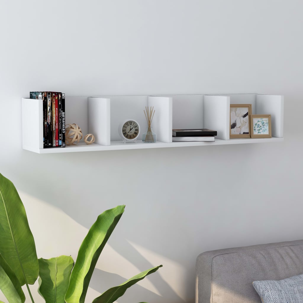 CD Wall Shelf White 100 x 18 x 18 cm Particleboard