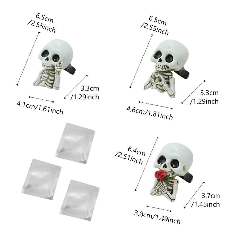 3Pcs Cute Resin Skull Car Air Outlet Diffuser Funny Auto Interior Aromatherapy Decor Cool Gift for Boyfriend
