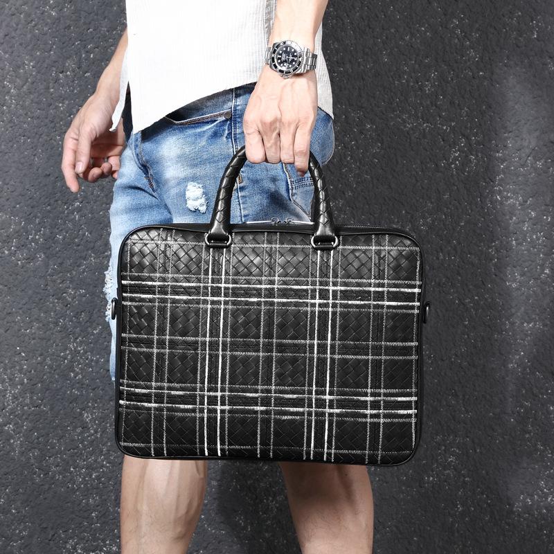 Genuine Leather Fashionable Woven Large-capacity Briefcase Casual Top-grain Cowhide Men's Handbag
