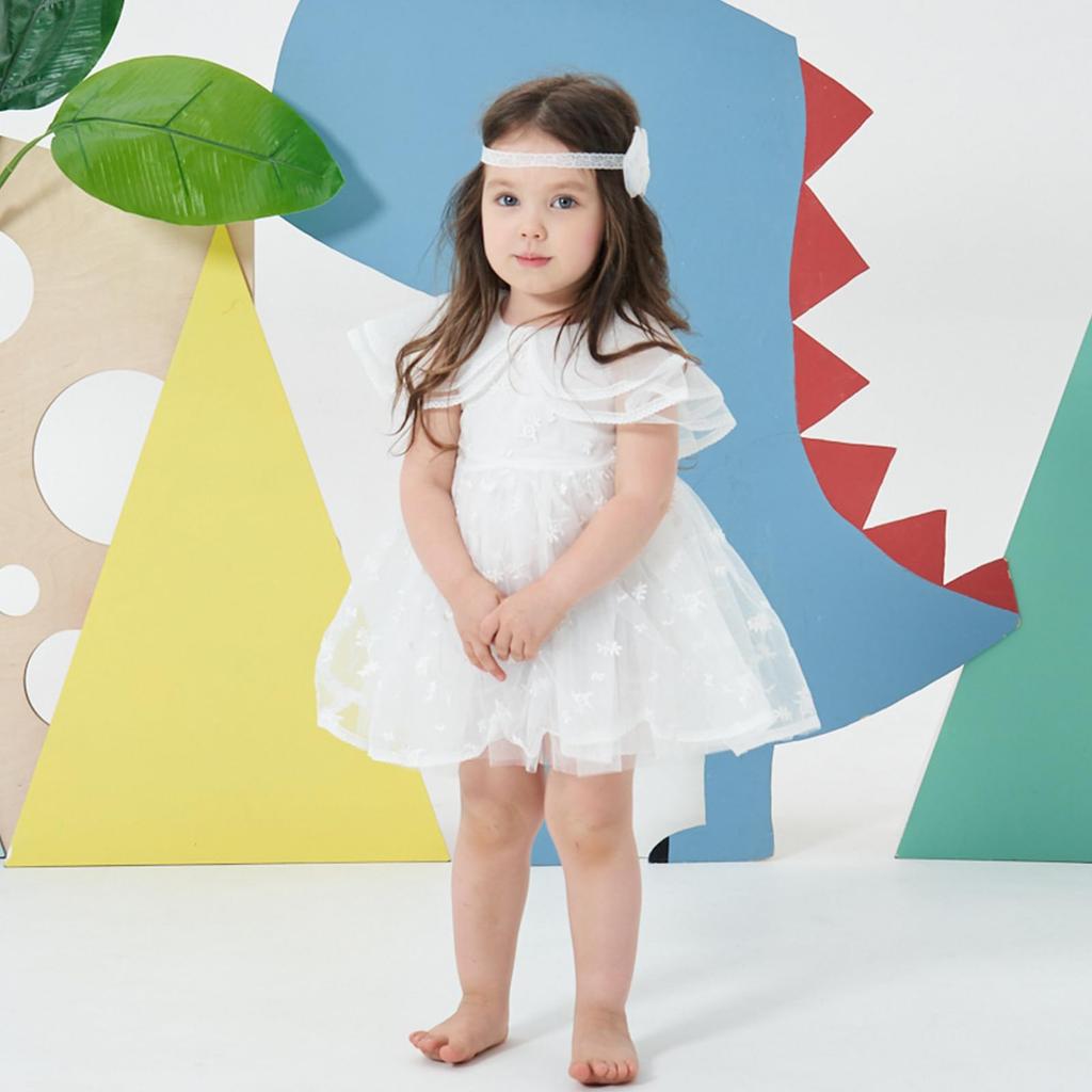 Famuka Baby Summer Tulle Skirt Cotton Coverall Dress with Solid Beige Sizes Girls' Dress, Ruffles, (White 3, 12-18M)