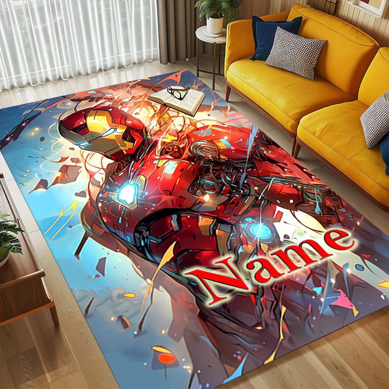 Personalized Name Iron Man Flight Living Room Non-Slip Area Rug Soft Carpet for Bedroom Kids Playroom Sofa Office Home Decor Doormat