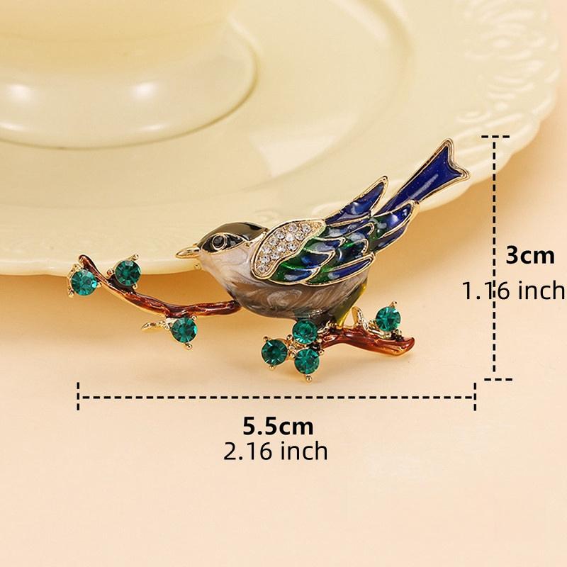 Vintage Classic Enamel Bird Brooches Pins For Women Men Vivid Aniaml Magpie Dripping Oil Rhinestone Badges Corsages