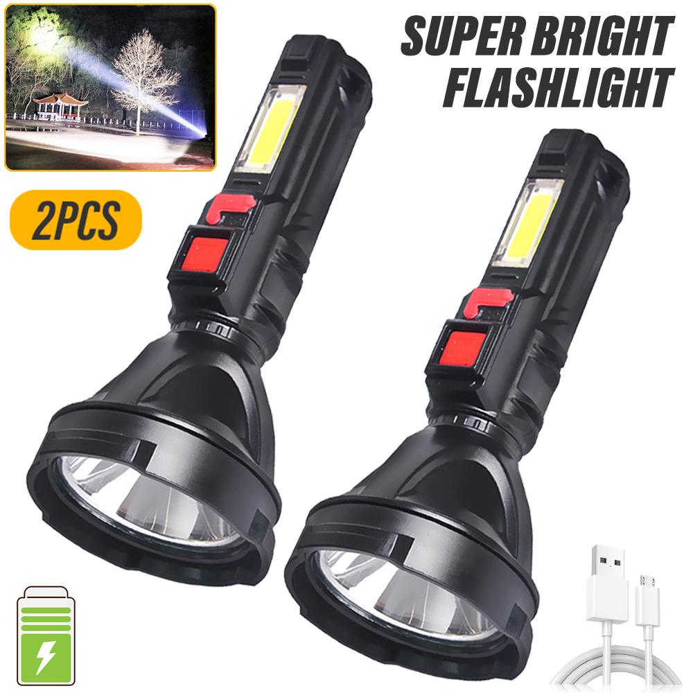 Ultra-bright Rechargeable Handheld Torch with COB Side Light, Four Lighting Modes, USB Charging