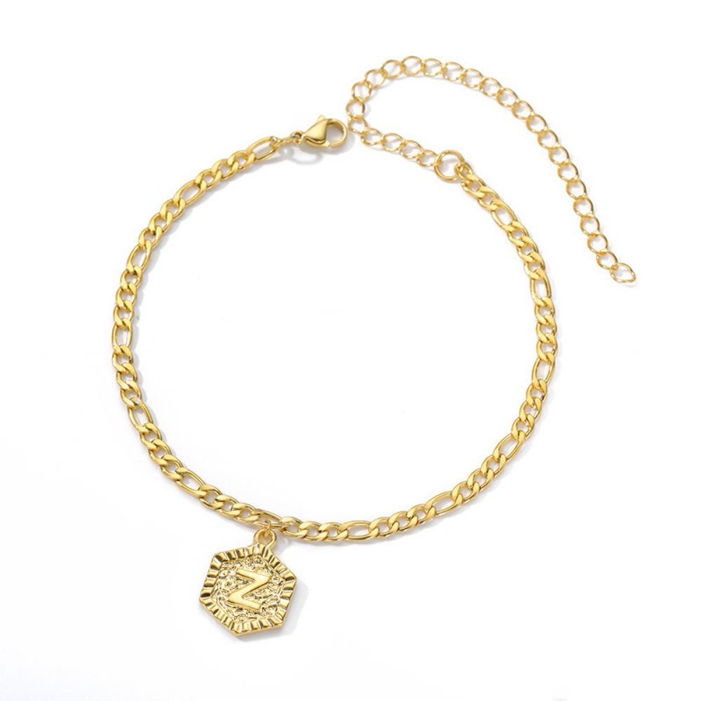 A-Z 26 Lettere Cavigliera Bracciale Colore Oro Acciaio Inossidabile Maglia Figaro/Gourmette 10 pollici