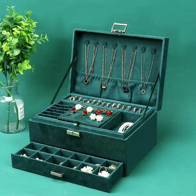 קופסת אחסון תכשיטי קטיפה וינטג', עגילים, עגילים, טבעות, קופסא לאחסון תכשיטים עם מנעול