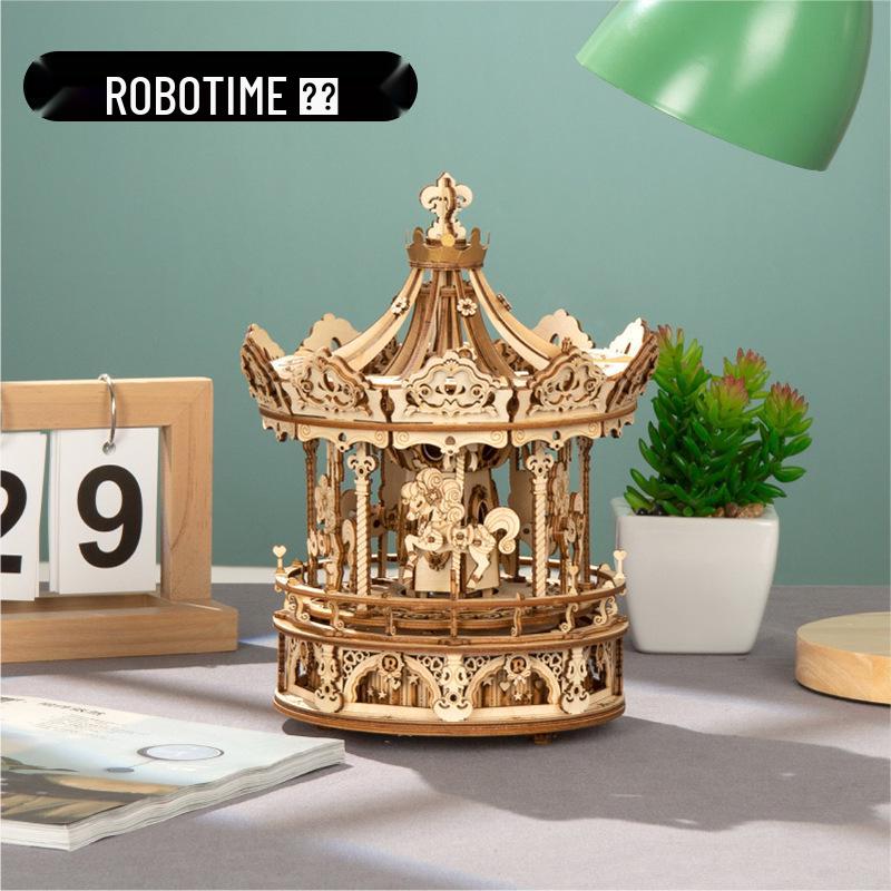 Rotating Wooden Carousel Music Box - DIY Handmade Gift