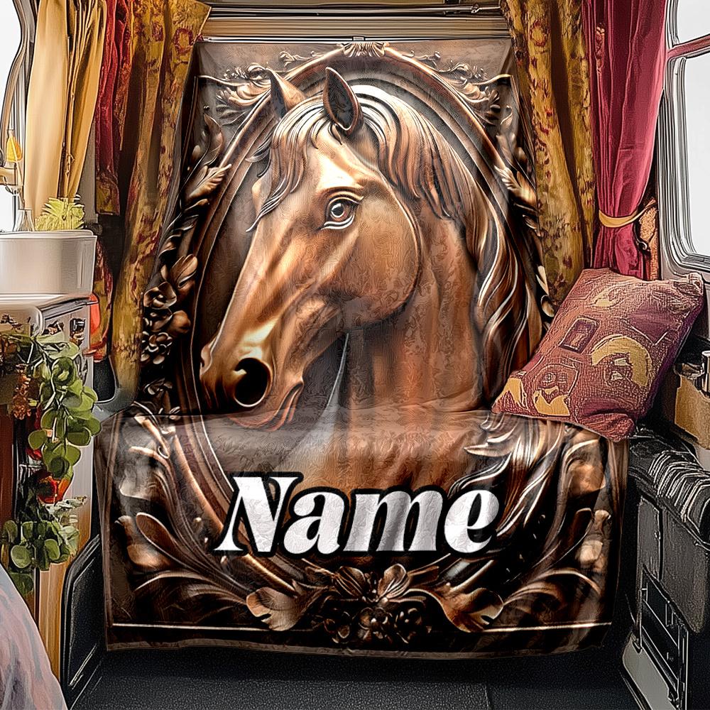 Elegant Horse Portrait With Ornate Frame Design Blanketcustomizable With Your Namecomfortable And Stylish Perfect For Travel Beds Chairs Offices Sofas
