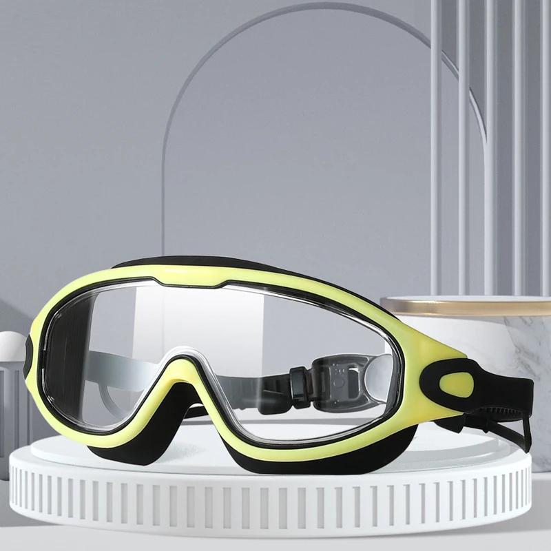 

Очки для плавания с большой оправой для взрослых с берушами Очки для плавания для мужчин и женщин Профессиональные очки HD с защитой от запотевания Силиконовые очки