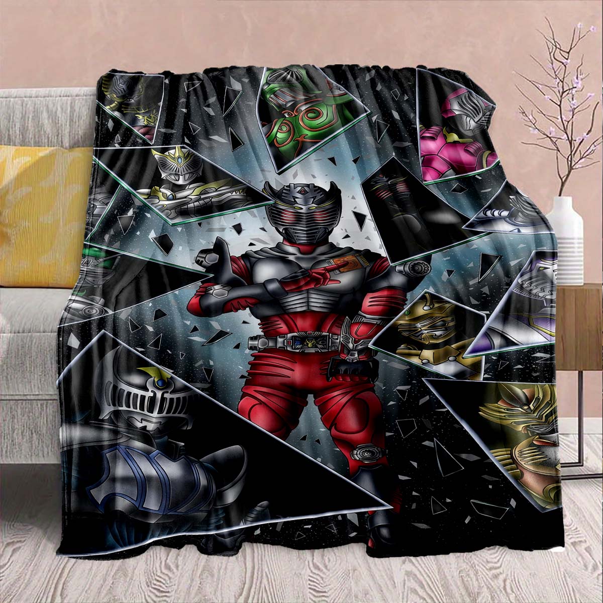 

Kamen Rider Anime Flannel Blanket – Soft, Warm, Perfect for Sofas, Bedding, Camping, Travel, Office, and Home Decor – QJY 75x90cm