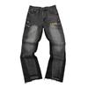 Trendy Wijde Jeans, Gewassen, Slijtageplekken, Patchwork, Unisex Stijl