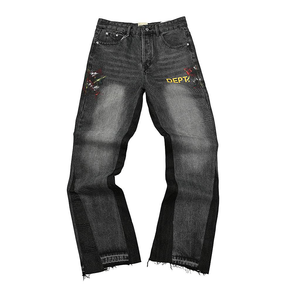 Trendy Wijde Jeans, Gewassen, Slijtageplekken, Patchwork, Unisex Stijl
