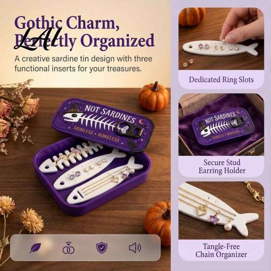 Creative Holiday Gift for Jewelry Lovers Halloween Box 3D Printed Small Keepsake Box with Fish Party Favor Shaped Holder Gothic Decorative Organizer