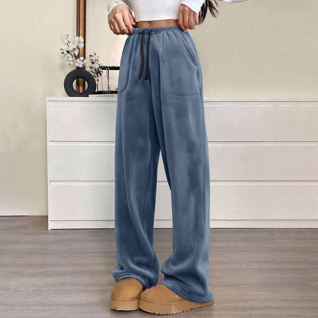 Women Pajama Pants Plush Sleep Pants Soft Elastic Waist Pajama Bottoms Solid Color Pants With 2 Pockets