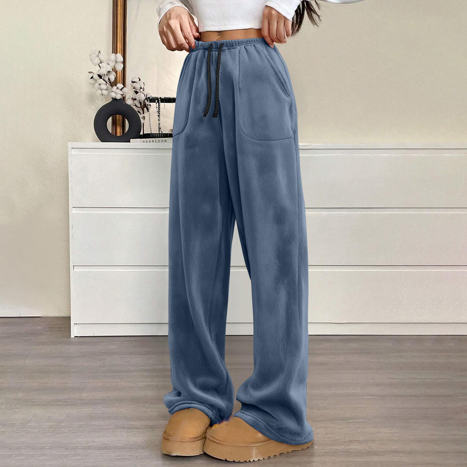 Женские пижамные штаны, плюшевые пижамные штаны, мягкая эластичная талия, пижамные штаны, однотонные штаны с 2 карманами XL