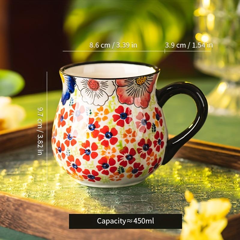 [Elegant Floral Ceramic Mug] 1pc Elegant Hand-Painted Floral Ceramic Mug - Microwave Safe, Insulated for Hot & Cold Drinks - Unique Coffee Accessory