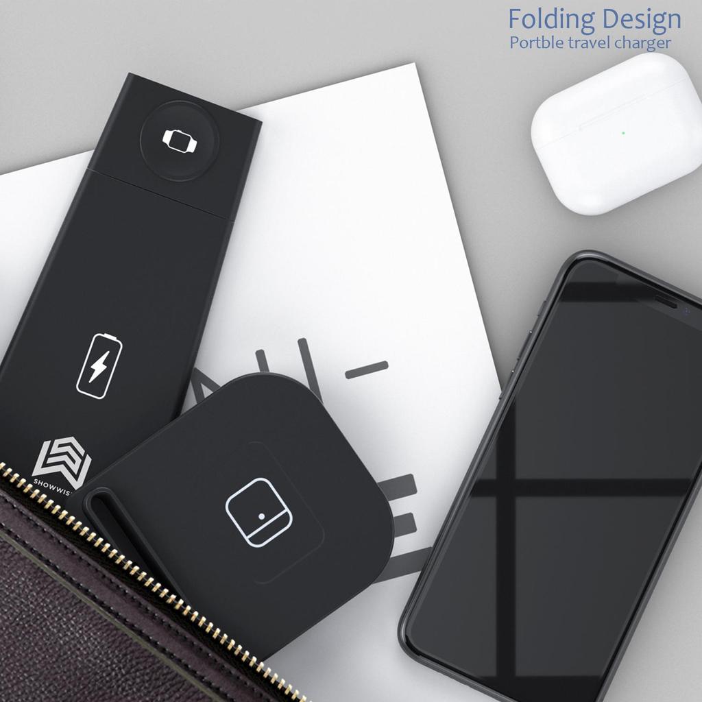 3 In 1 Multifunction Folding Wireless Charger  for Iphone Samsung Smartphone Wireless Charging Stand For Airpods and Iwatch