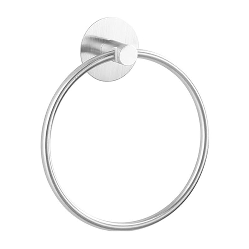 Wall Mounted Towel Holder With Adhesive Base, Metal Round Towel Loop for Bathroom Kitchen Tile Glass Marble and Guest Room Indoor Use