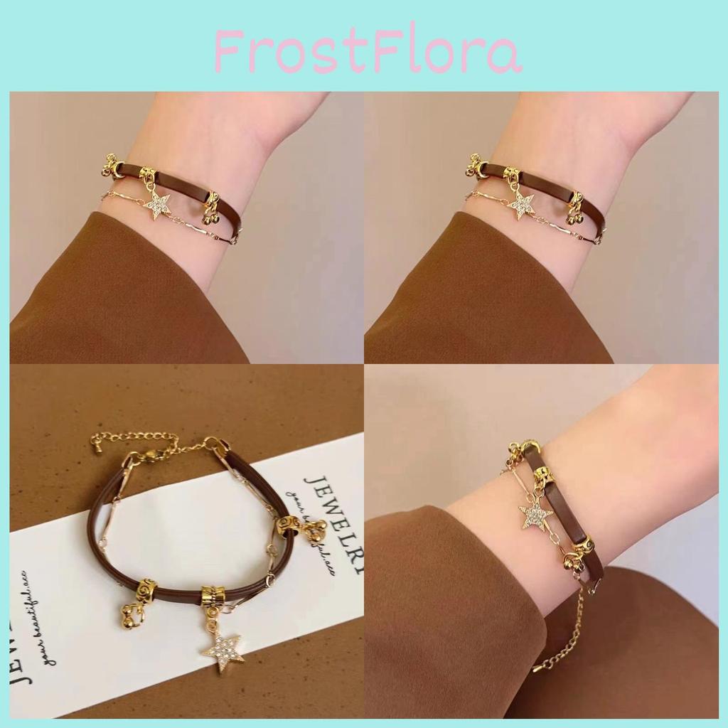 Chic Coffee Color Leather Bracelet For Women With Star Shape Element 2023