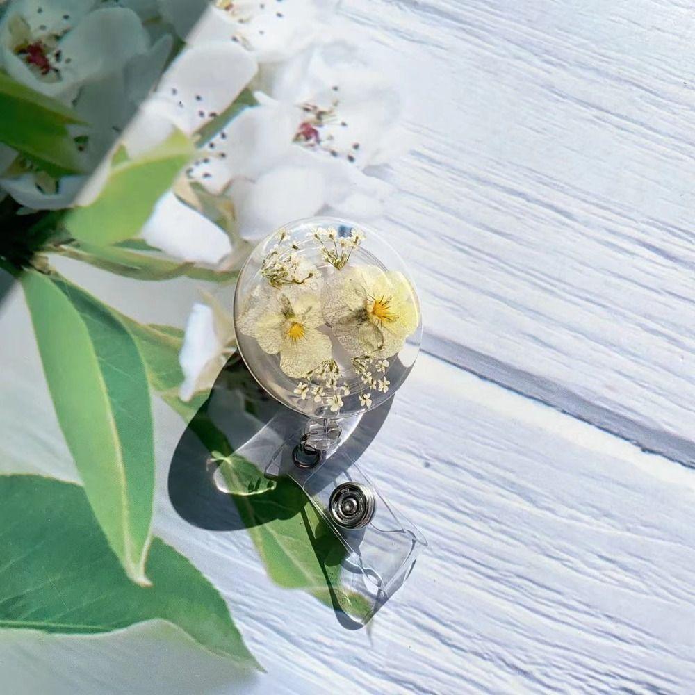 Resin Transparent Key Holder Pressed Floral Card Badge Holder Reels Keyring Badge Reel ID Lanyard