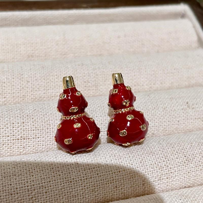 High-End Zodiac Red Gourd Earrings - Unique Chinese Style Niche Design for Women