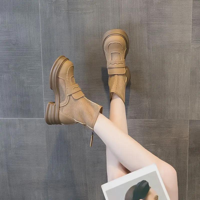 Fashion Solid Color Booties Elegant With Medium Heels Female Short Shoes Breathable Women's Ankle Boots On Promotion Pu Footwear Goth 39