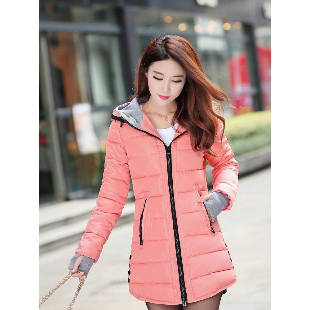 Mid-length Cotton-padded Jacket Women's Winter New Gloves Slim-fit Hooded Women's Down Padded Jacket
