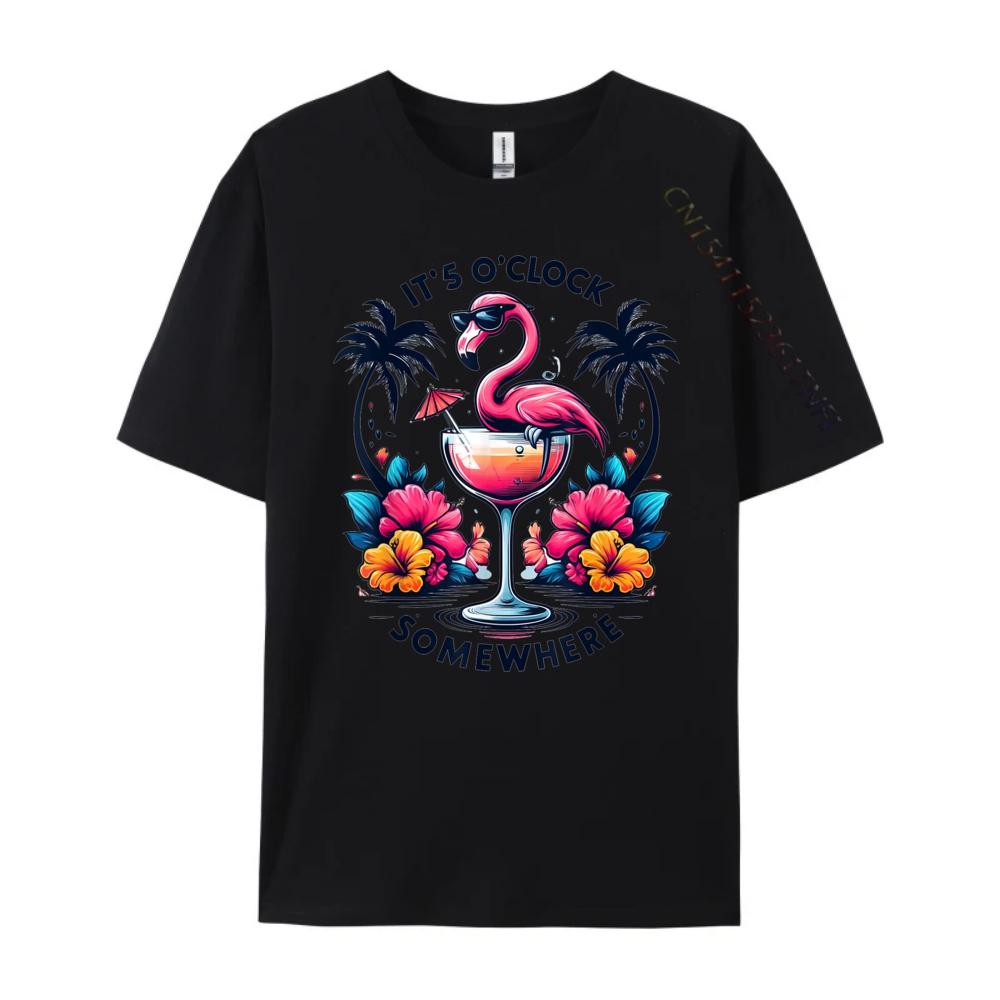 Its 5 OClock Somewhere Flamingo Beach Vacation Drinking 3d Printed T Shirts Youth Anime Street