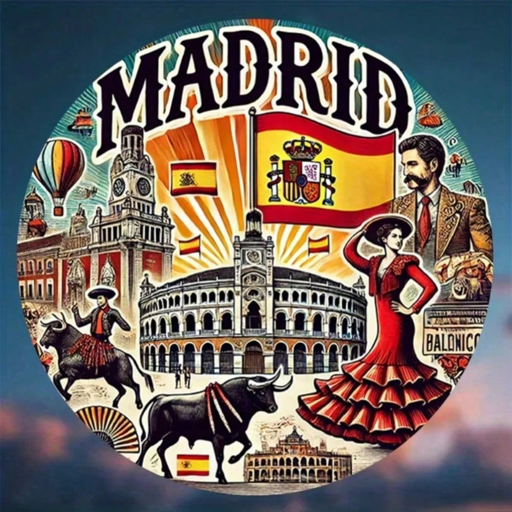 

Vintage Madrid 2D Flat Metal Sign 8 inch Round Wall Decor Home Bar Pub Art 20x20 різнокольоровий