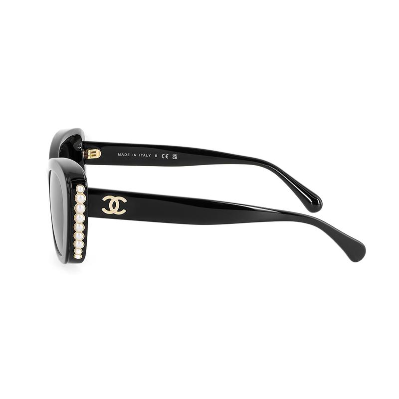 Chanel Temple Logo Logo Decoration Cat Eye Sunglasses Women's Black