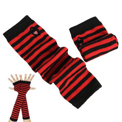 Long Striped Arm Warmers for Women Winter Long Fingerless Gloves Casual Knit Elbow Gloves with Thumb Hole
