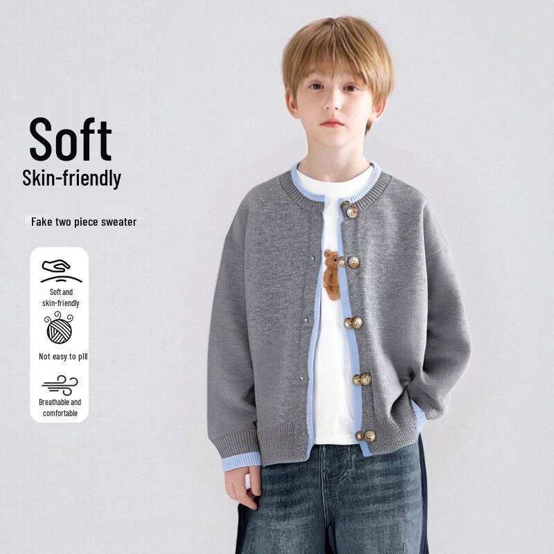 Mobba Eyes Boys  Faux Two-Piece Cardigan Sweater 170