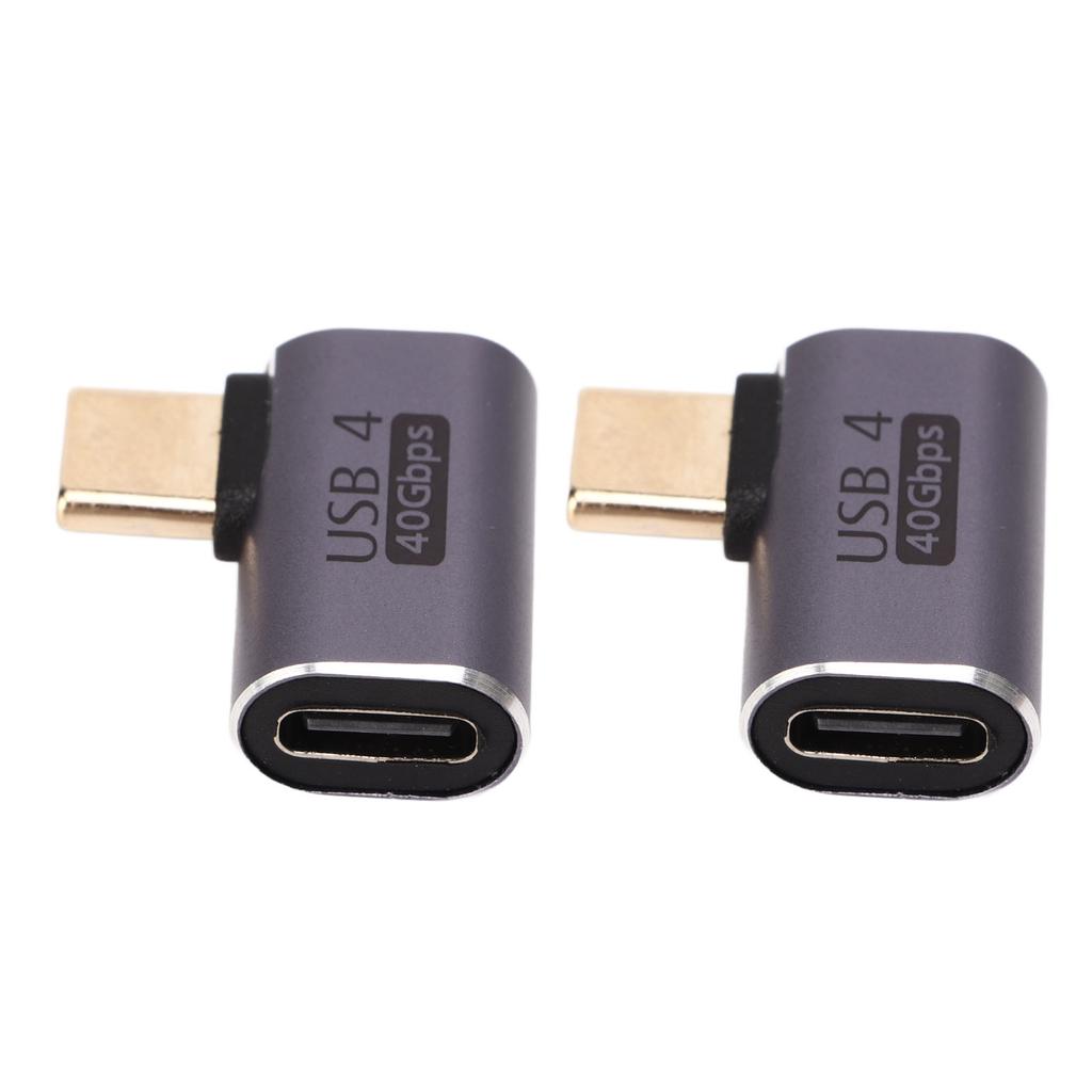 2Pcs Type C Male to Female Right Angle Connector 40Gbps 90 Degree USB C Adapter for Transmission