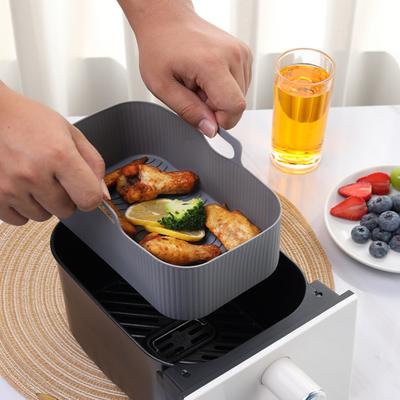 2Pcs AirFryer Silicone Pot Oven Baking Tray Pizza Fried Chicken Airfryer Reusable Basket Rectangle Baking Pan for Oven Microwave