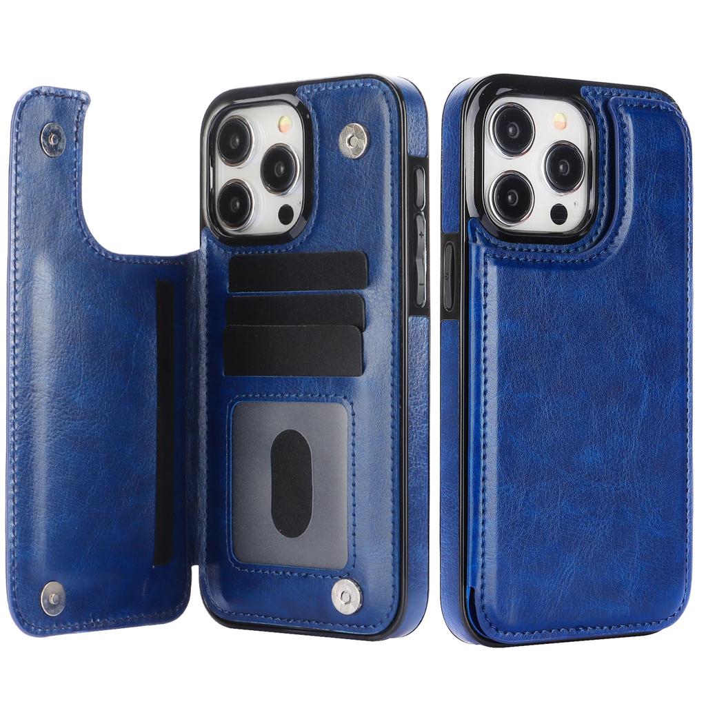 Wallet Double Button With Card Slot Stand Flip Leather Case For iPhone17Air 16e 16 Pro Max 15 Plus 14 13 12 Mini 11