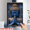 Tin Sign Buddha Meditation Head Blue Gold D Style D Print Vintage Metal Poster Wall Art Religious Home Decor Gift for Yoga Stu