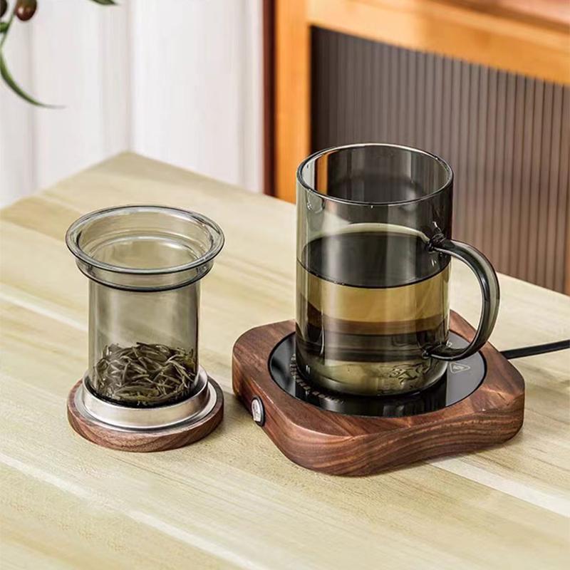 400ml Light Tea Smoke Gray Heat-Resistant Borosilicate Glass Filter Tea Cup-with Walnut-colored Lid | Solo Cup | Handle Cup