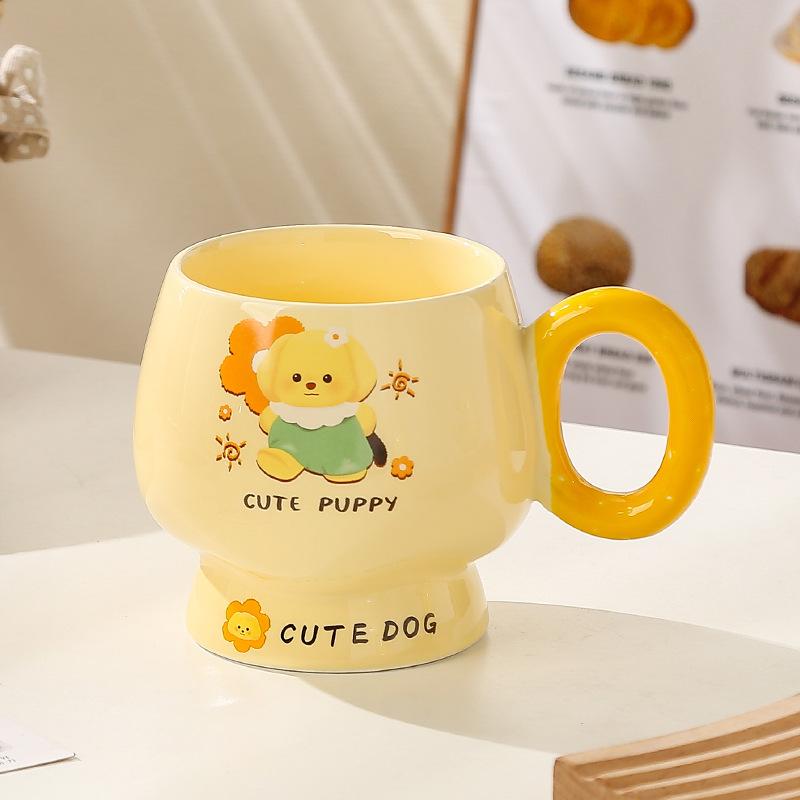 

Мультяшная кружка с крышкой и ложкой, милая керамическая чашка для девочек с привлекательным внешним видом, чашка для воды для дома, кофейная чашка для завтрака для детей 401-500ml