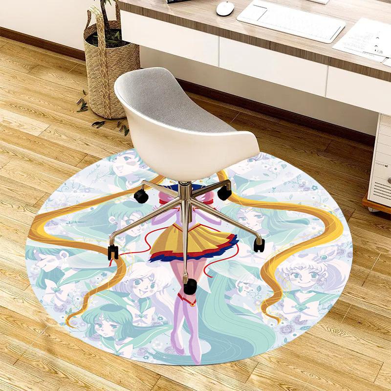 1pc Sailor Moon anime illustration Round carpet, Made of Polyester,Perfect for Decorating Office Chairs, Living Rooms,fplt054