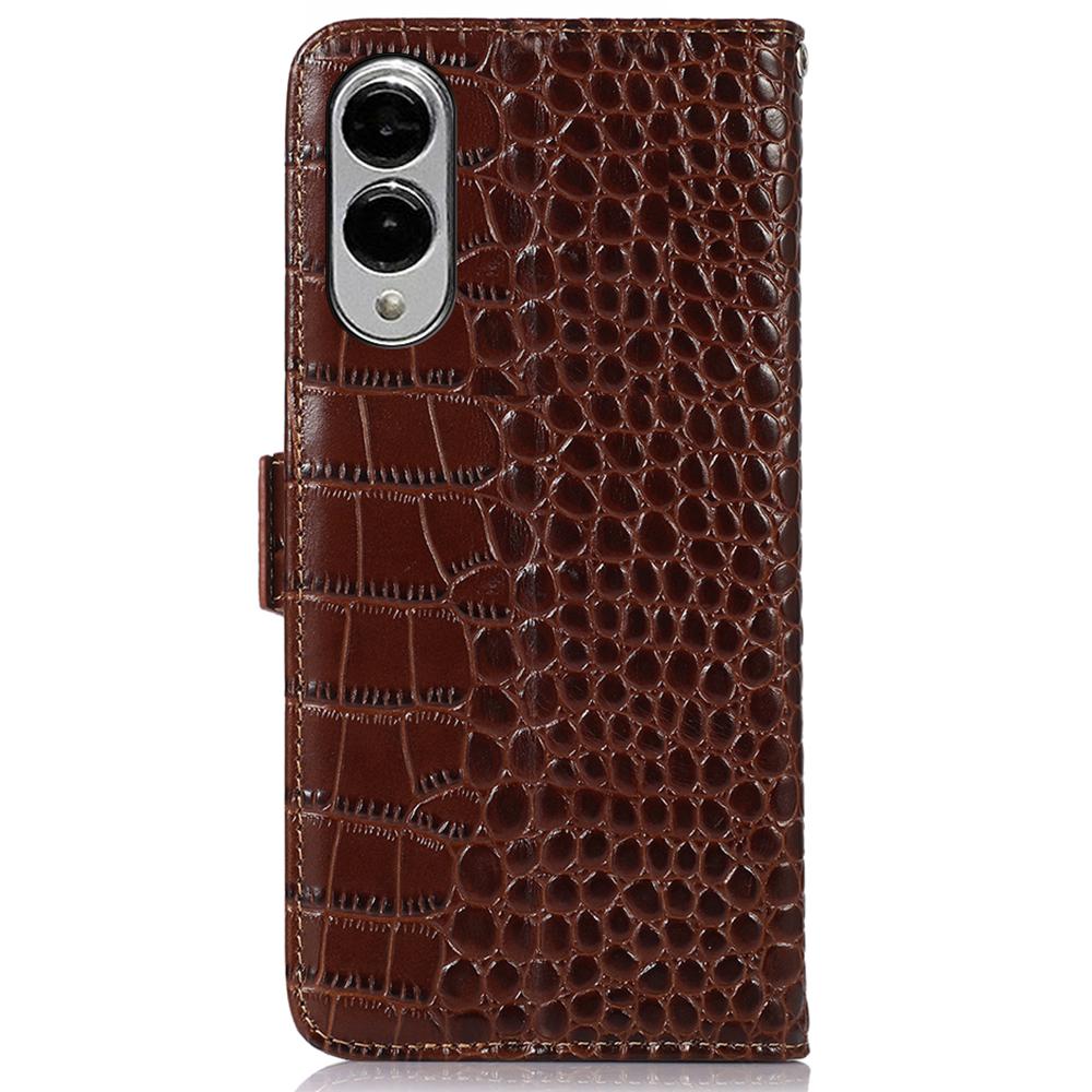 For Samsung Galaxy S25 Edge Case Wallet Crocodile Texture Genuine Cow Leather Phone Cover