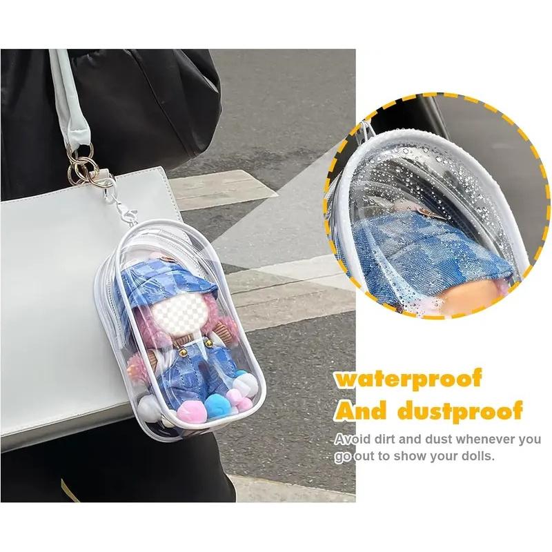 Colorful Transparent Protector Case Organizer Box For 17Cm Plush Dolls Outdoor Display Bag With Keychain Doll Accessories