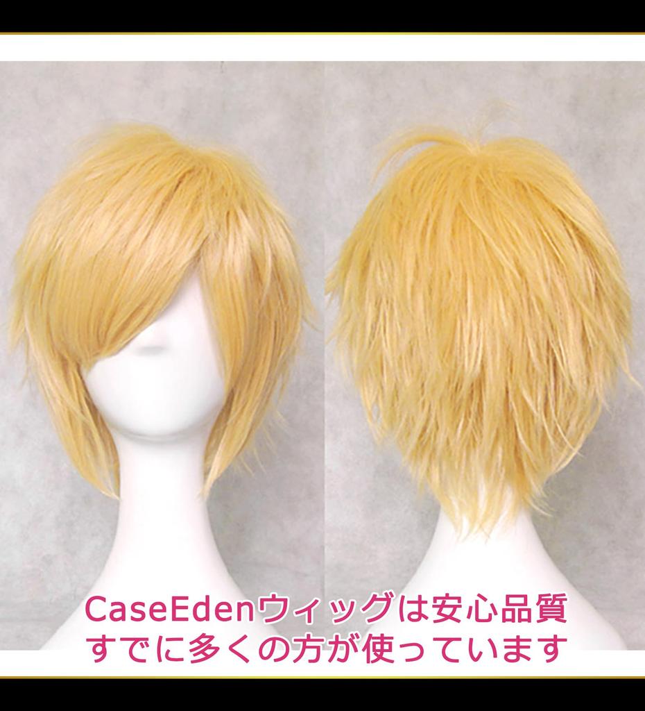 CaseEden Cosplay Heat Light WIG4860 Wig, Short, 30cm, Resistant, Gold, Blonde, Gold,