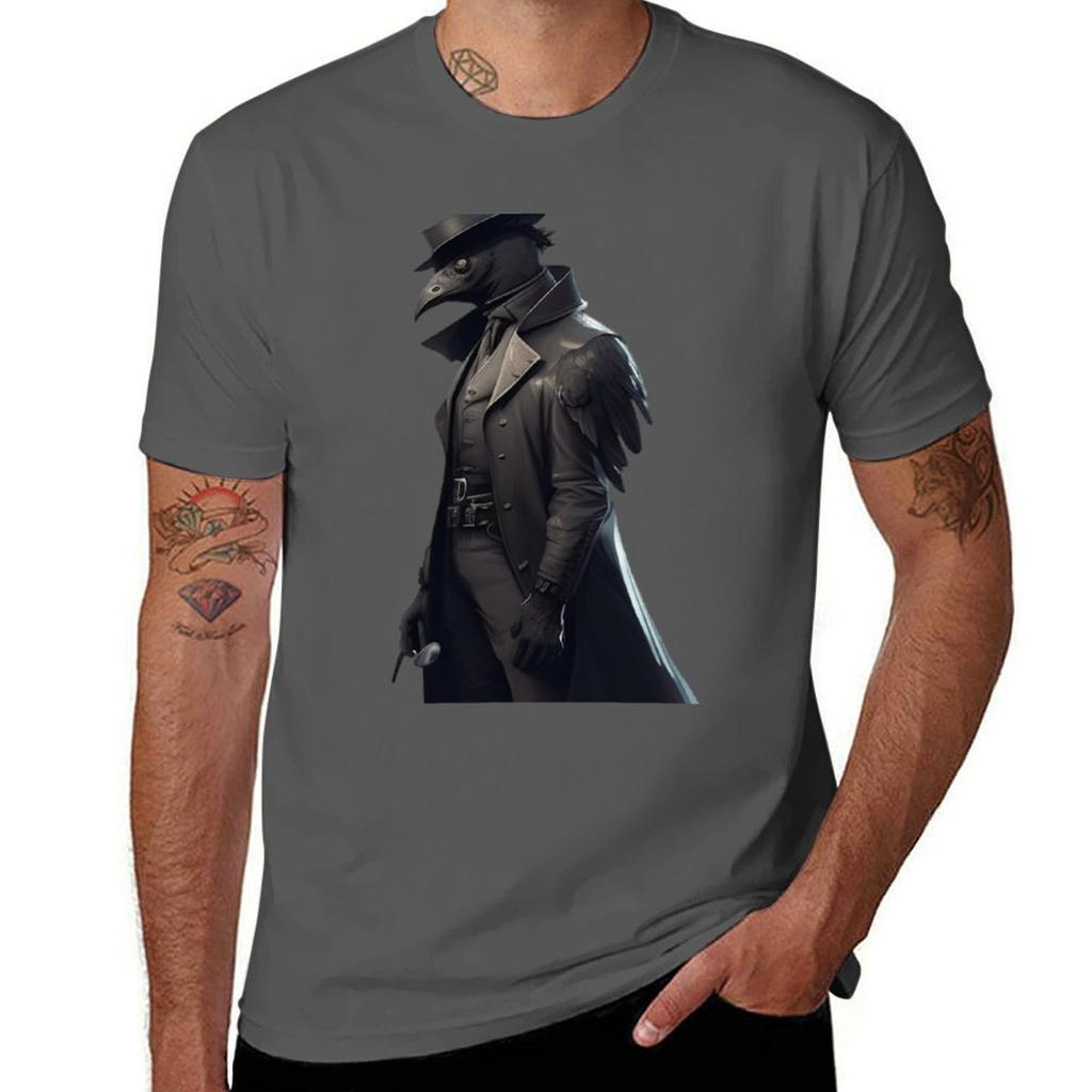 Crow Noir Detective Crow Tshirt Basic Regular Fit Casual Tshirt