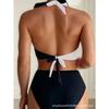 Conjunto de bikini de dos piezas para mujer con cintura alta, escote en V y control de abdomen fruncido.