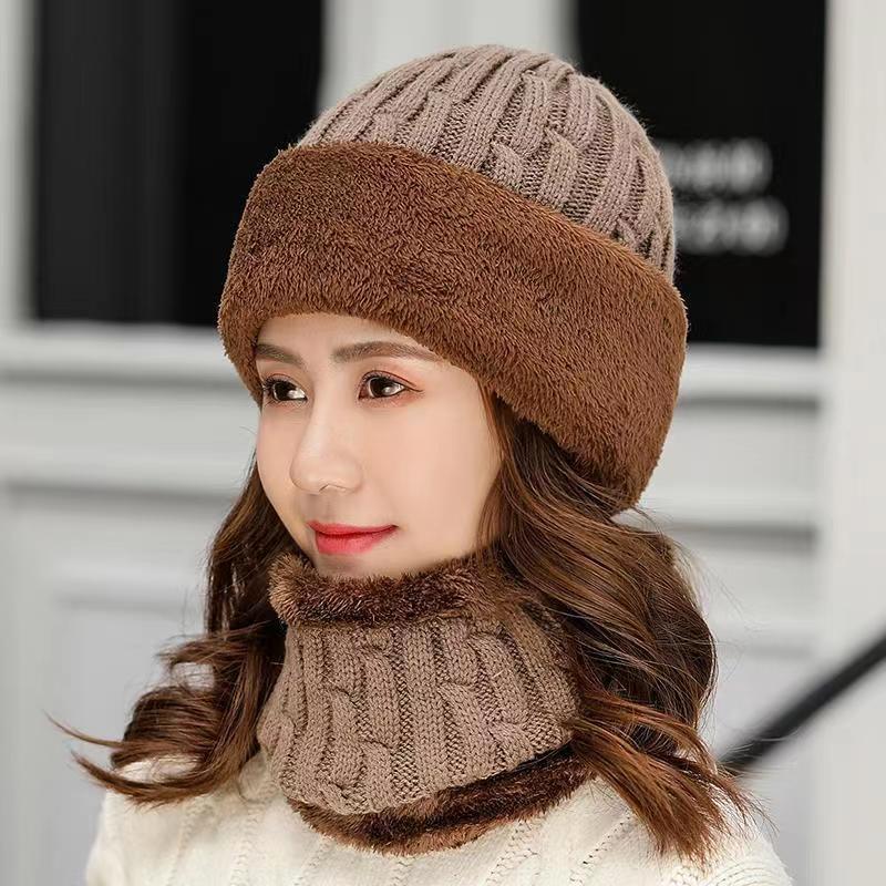 Warm Wool Hat Thickened and Velvet Knitted Hat for Autumn and Winter Travel Old Man Hat Family Warm Set