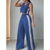Women's Loose Fit Two Piece Set Sleeveless Crop Top Elastic Waist Wide Leg Pants Tracksuit