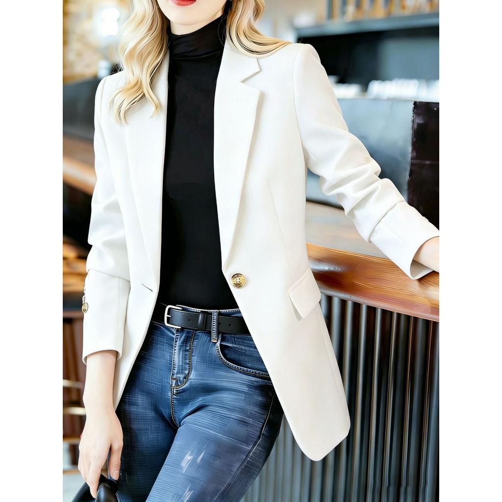 Women's Blazer, Casual Slim Fitted Suit Jacket, High-end Short Blazer for Petite Women, Spring Autumn Outerwear