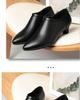 Women's Black Genuine Leather Fleece-Lined Work Shoes - Soft Sole, Wear-Resistant, Low Heel for Autumn/Winter