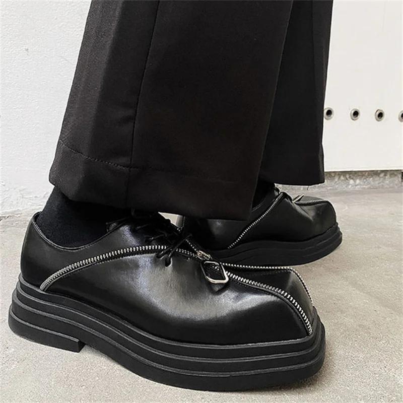 Spring Autumn Men Shoes Square Toe Lace Up Platform Leather Shoes Casual Shoes For Men